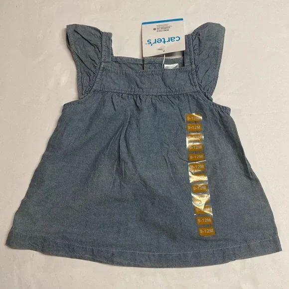 NEW Carters Baby Girl 4-Piece Denim Dress Set(Butterfly,Chambray, 9-12M Jumper - Picture 4 of 12